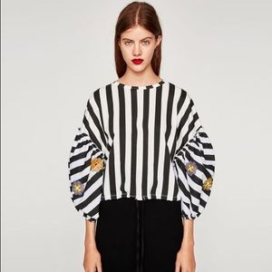 New Zara stripped top with embroidery.